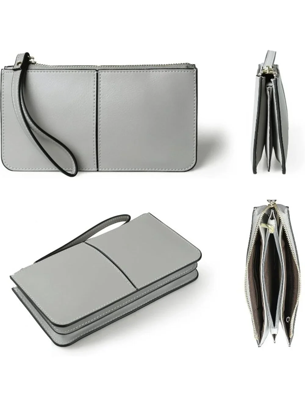 Women’s Gray Taupe Genuine Leather Wristlet Clutch Slim Holder Wallet Purse
